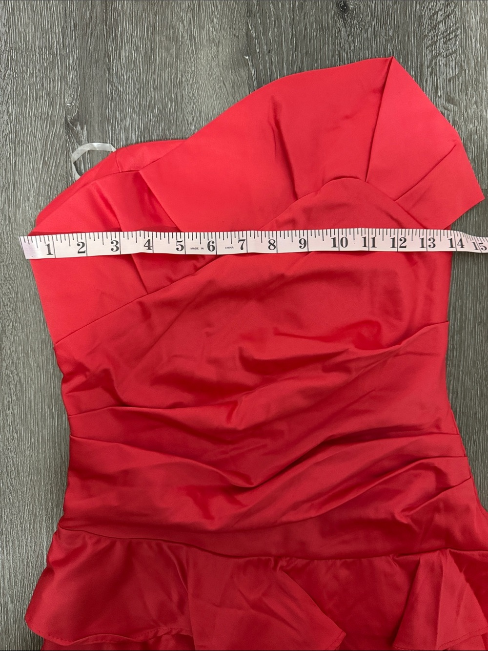 Strapless Red-Orange Ruffle Cocktail Dress - Picture 2 of 6